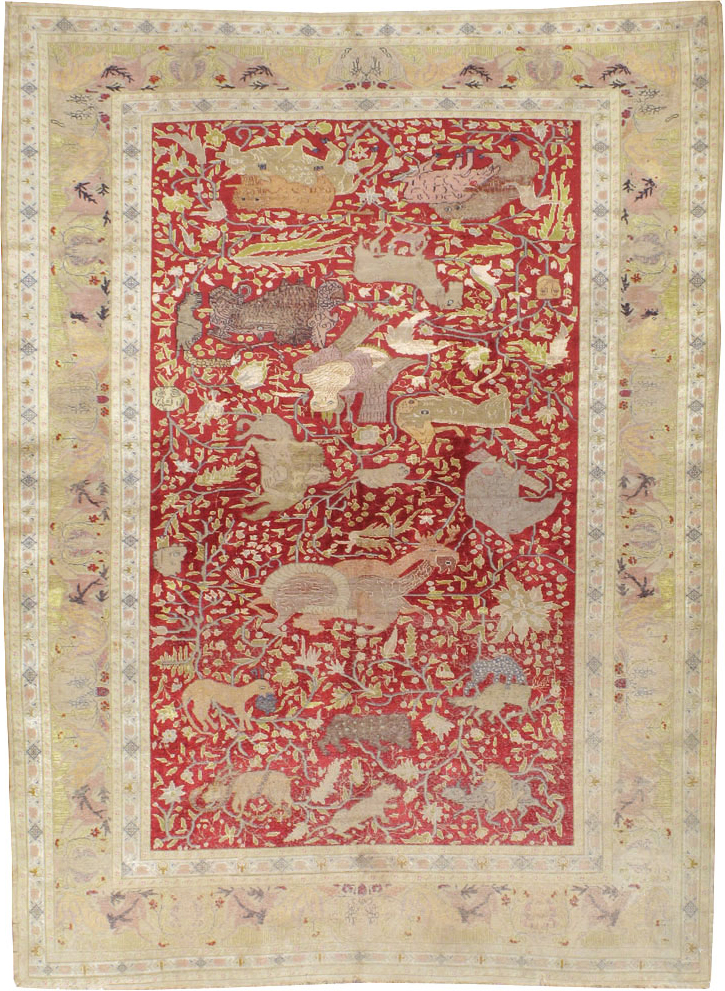 Antique Turkish Silk Kayseri Pictoral Rug, No.23691 - Galerie Shabab