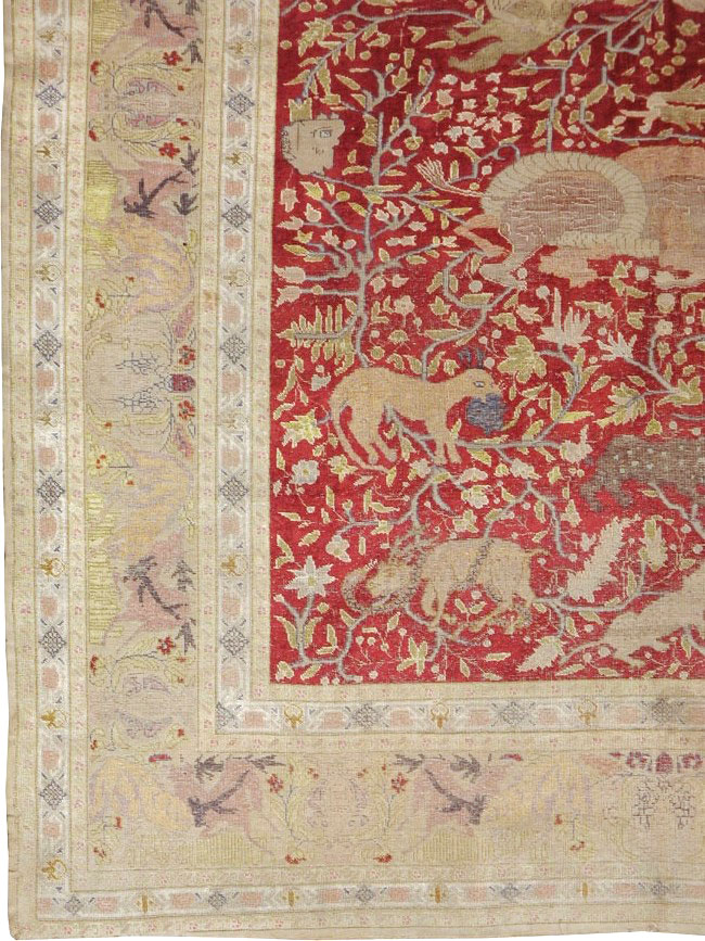 Antique Turkish Silk Kayseri Pictoral Rug, No.23691 - Galerie Shabab