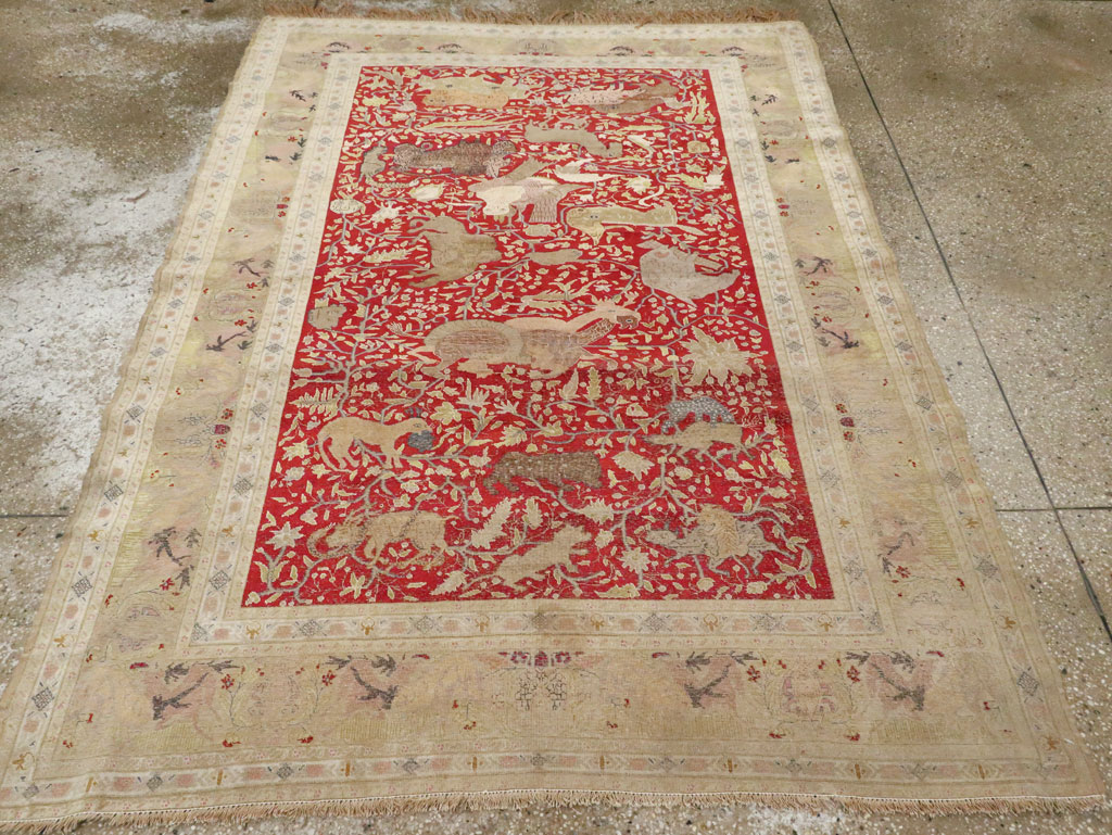 Antique Turkish Silk Kayseri Pictoral Rug, No.23691 - Galerie Shabab