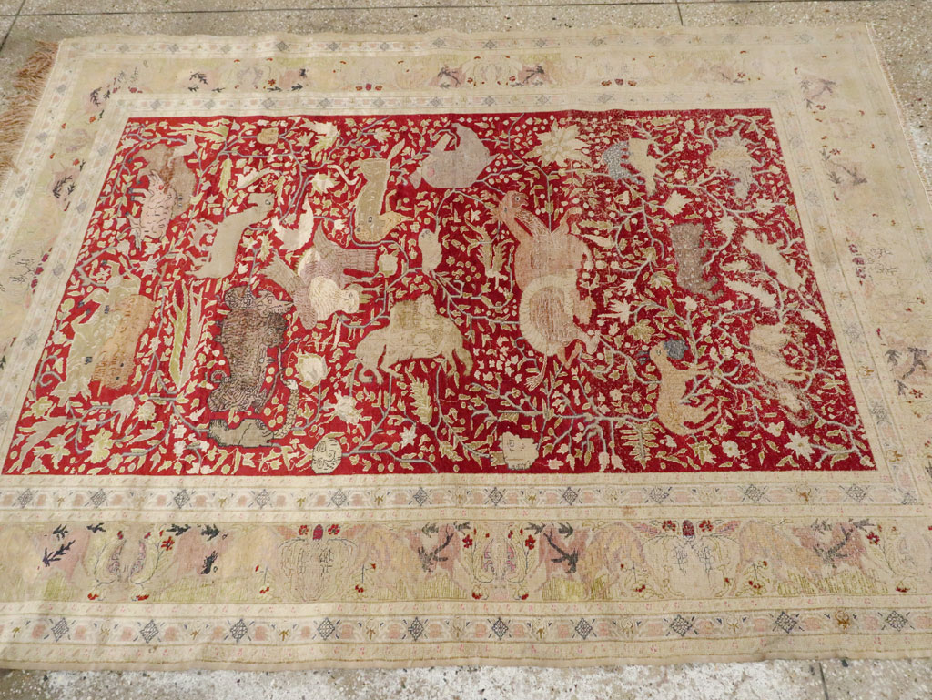 Antique Turkish Silk Kayseri Pictoral Rug, No.23691 - Galerie Shabab