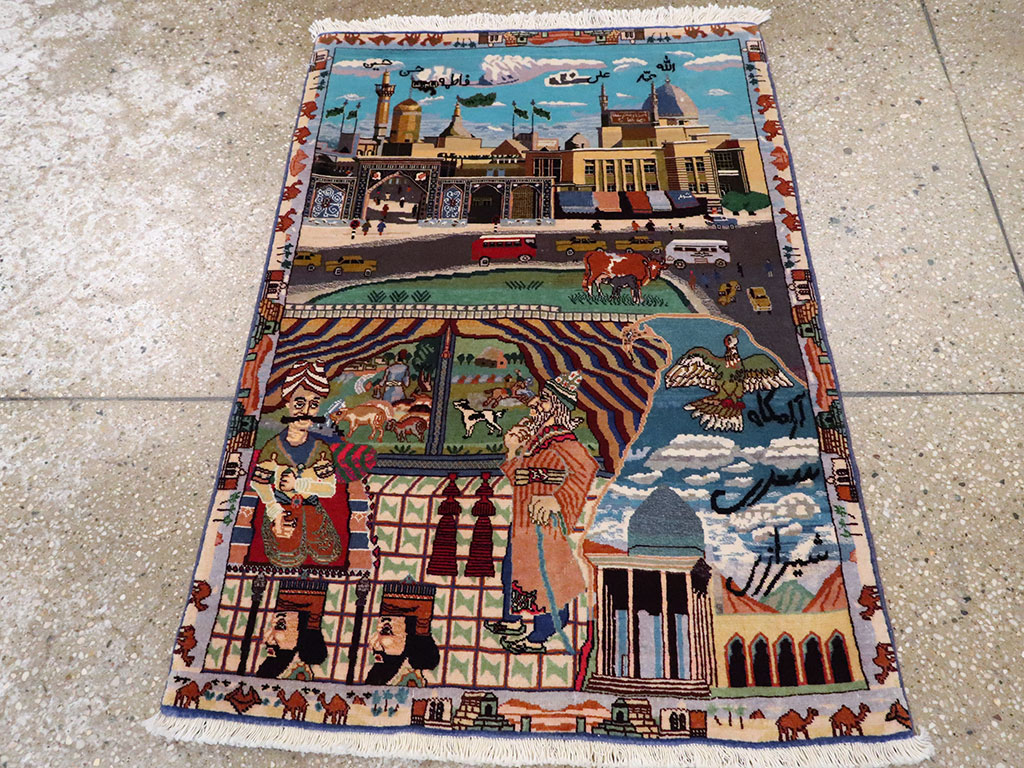 Vintage Persian Isfahan Pictorial Rug, No.23695 - Galerie Shabab