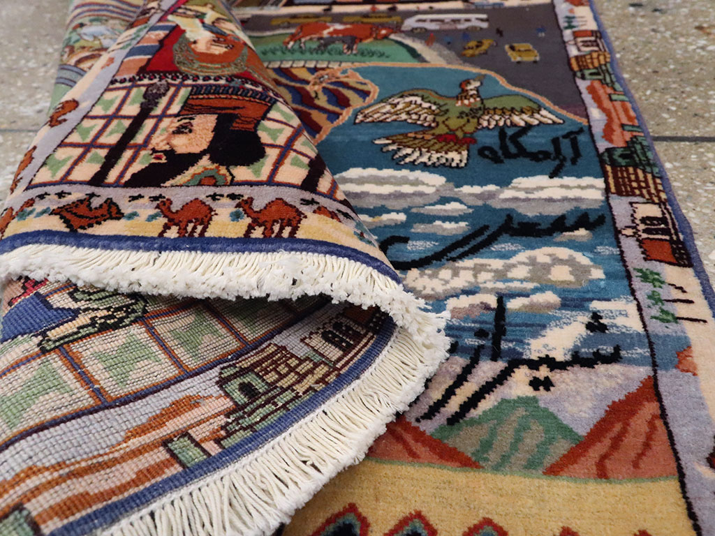 Vintage Persian Isfahan Pictorial Rug, No.23695 - Galerie Shabab