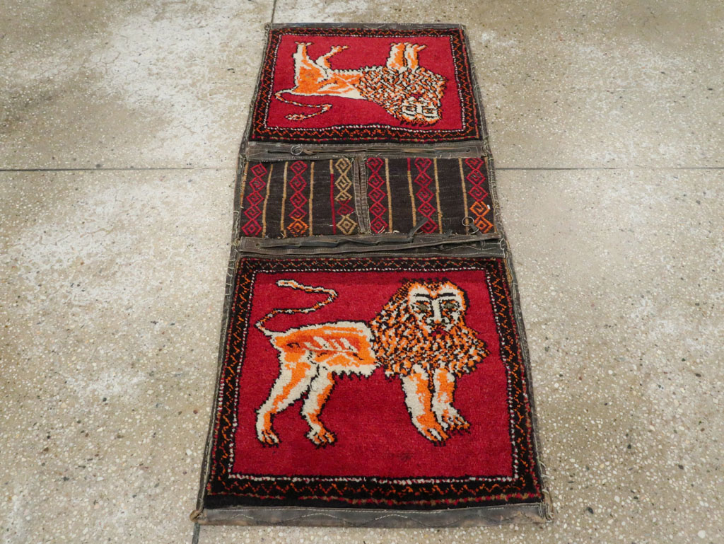 Vintage Persian Gabbeh Pictorial Saddlebag (Khorjin), No.23755 - Galerie Shabab