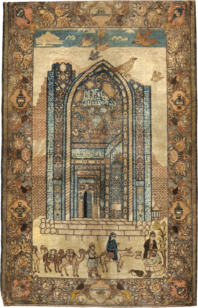 Vintage Persian Tabriz Pictorial Rug, No.23768 - Galerie Shabab