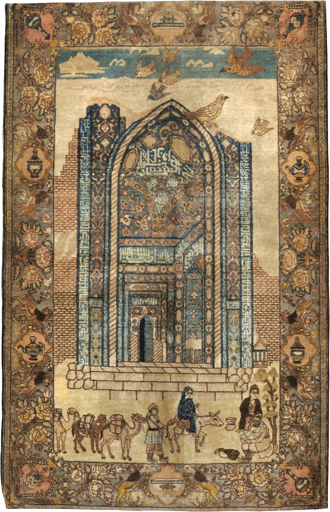Vintage Persian Tabriz Pictorial Rug, No.23768 - Galerie Shabab