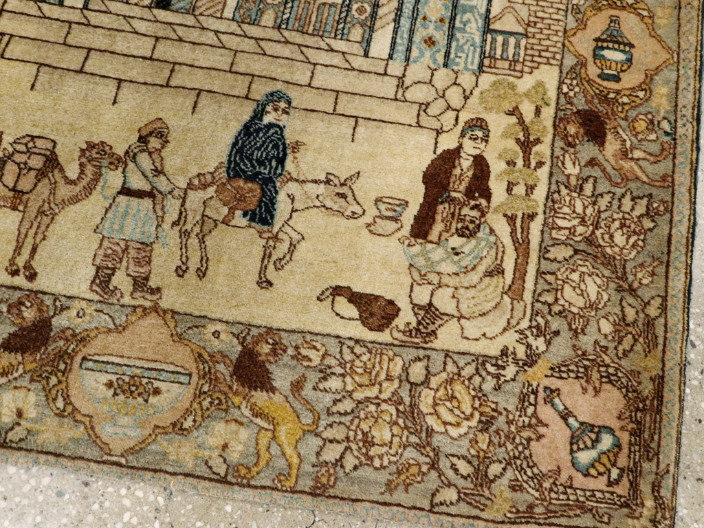 Vintage Persian Tabriz Pictorial Rug, No.23768 - Galerie Shabab