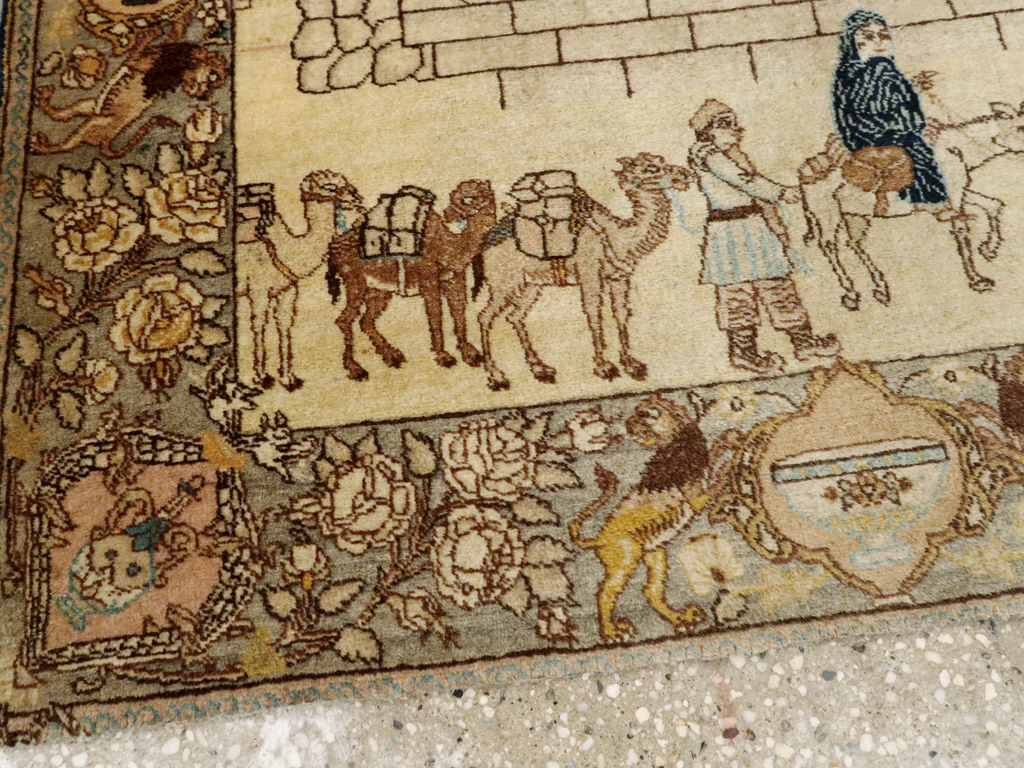 Vintage Persian Tabriz Pictorial Rug, No.23768 - Galerie Shabab