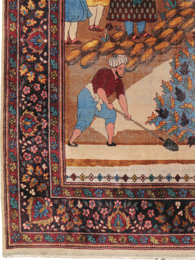 Vintage Indian Lahore Pictorial Rug, No.23797 - Galerie Shabab