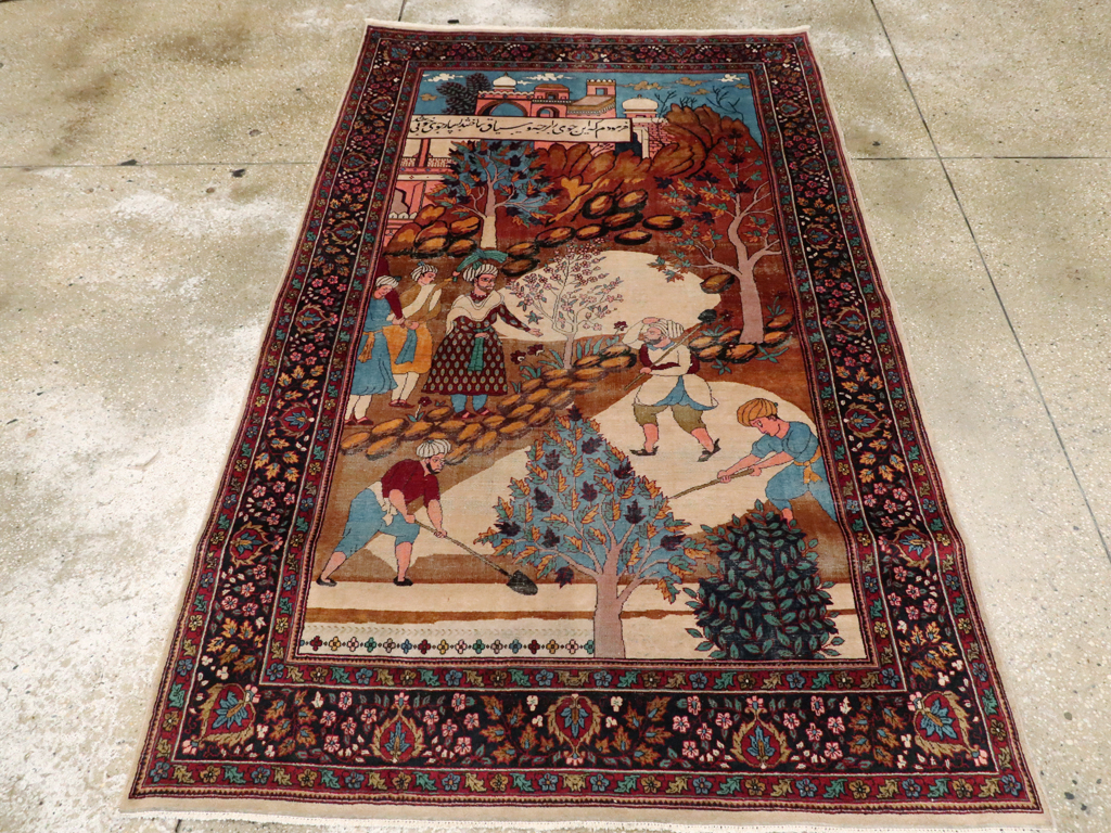 Vintage Indian Lahore Pictorial Rug, No.23797 - Galerie Shabab