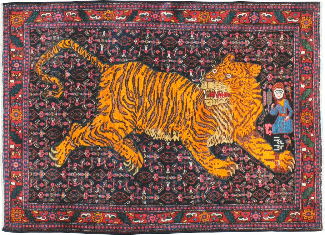 Vintage Persian Senneh Pictorial Rug, No.23836 - Galerie Shabab