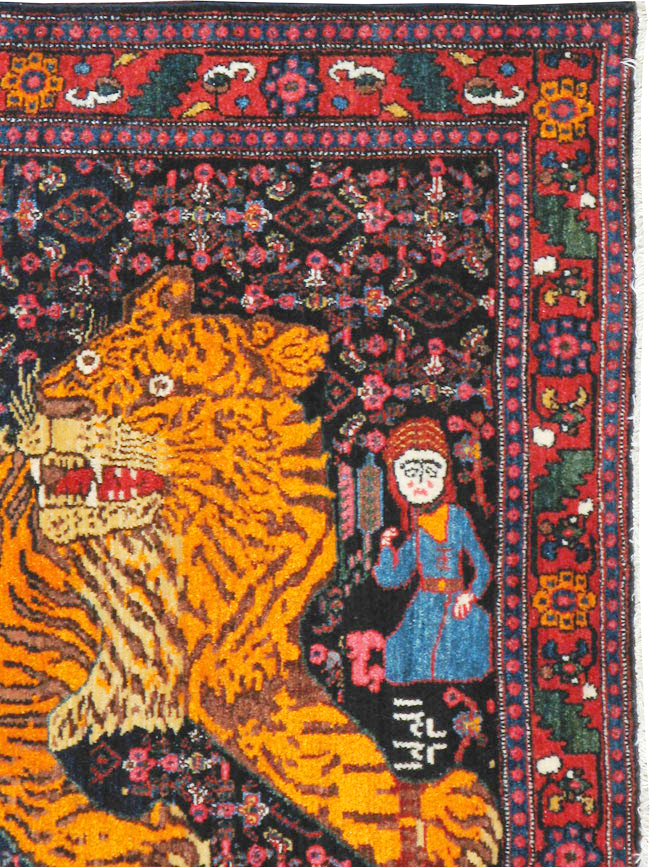 Vintage Persian Senneh Pictorial Rug, No.23836 - Galerie Shabab