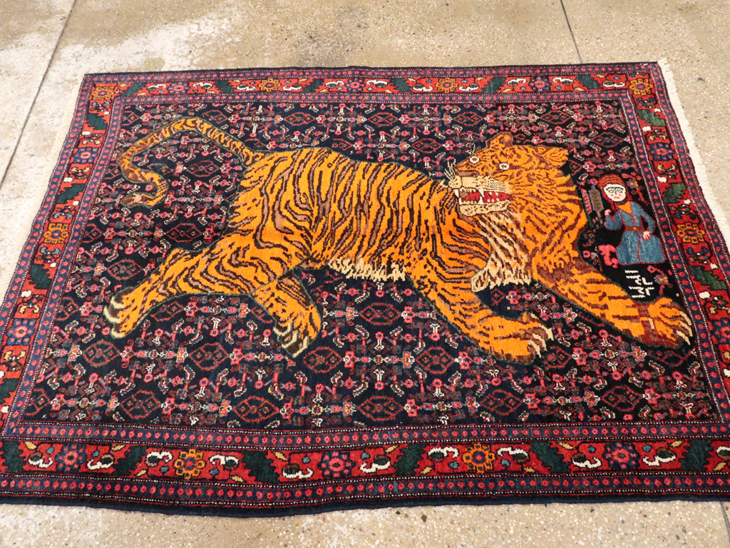 Vintage Persian Senneh Pictorial Rug, No.23836 - Galerie Shabab