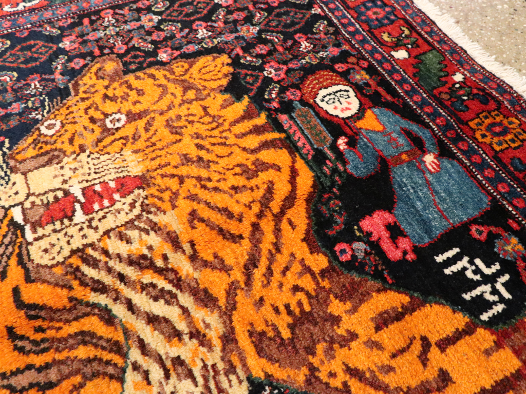 Vintage Persian Senneh Pictorial Rug, No.23836 - Galerie Shabab