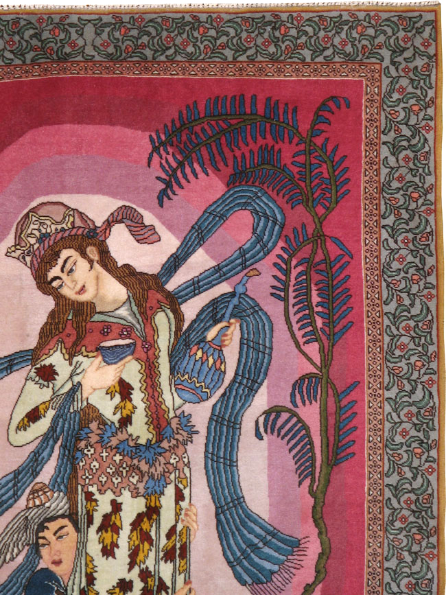 Vintage Persian Tabriz Pictorial Throw Rug, No.23847 - Galerie Shabab