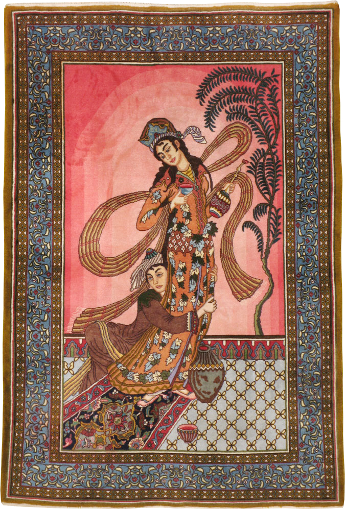 Vintage Persian Tabriz Pictorial Throw Rug (Pair: 2 of 2), No.23848 - Galerie Shabab