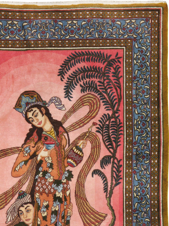 Vintage Persian Tabriz Pictorial Throw Rug (Pair: 2 of 2), No.23848 - Galerie Shabab