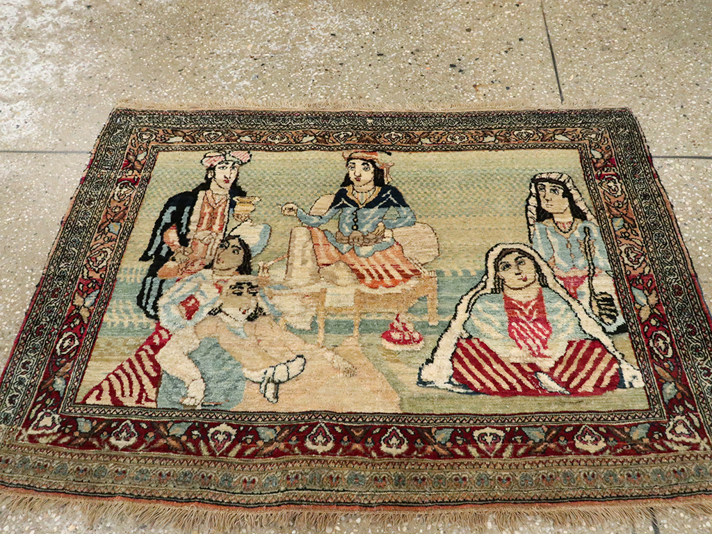 Vintage Persian Tabriz Pictorial Rug, No.23896 - Galerie Shabab