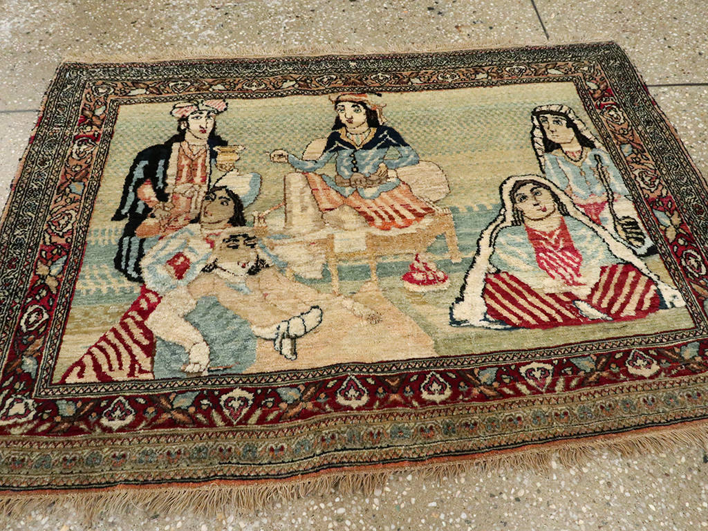 Vintage Persian Tabriz Pictorial Rug, No.23896 - Galerie Shabab