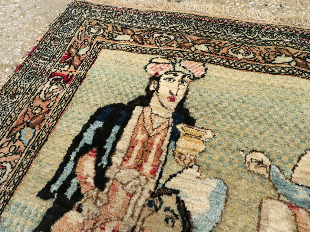 Vintage Persian Tabriz Pictorial Rug, No.23896 - Galerie Shabab