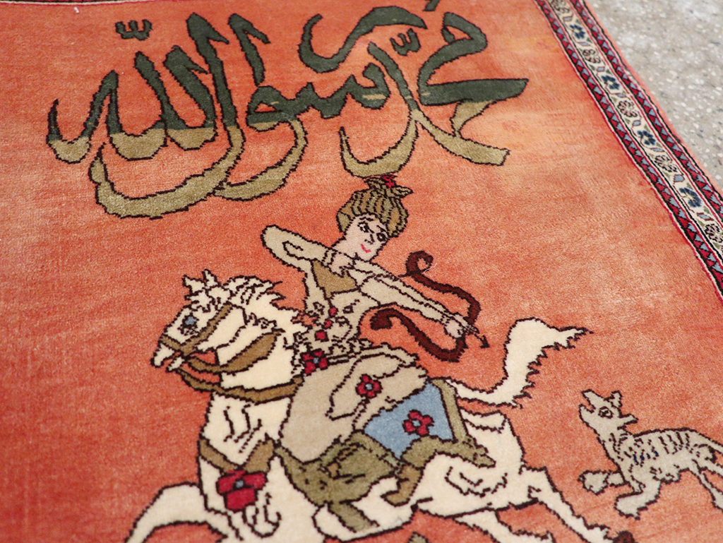 Vintage Persian Tabriz Pictorial Throw Rug, No.23951 - Galerie Shabab