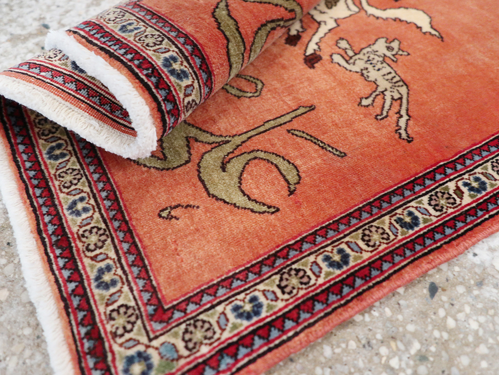 Vintage Persian Tabriz Pictorial Throw Rug, No.23951 - Galerie Shabab
