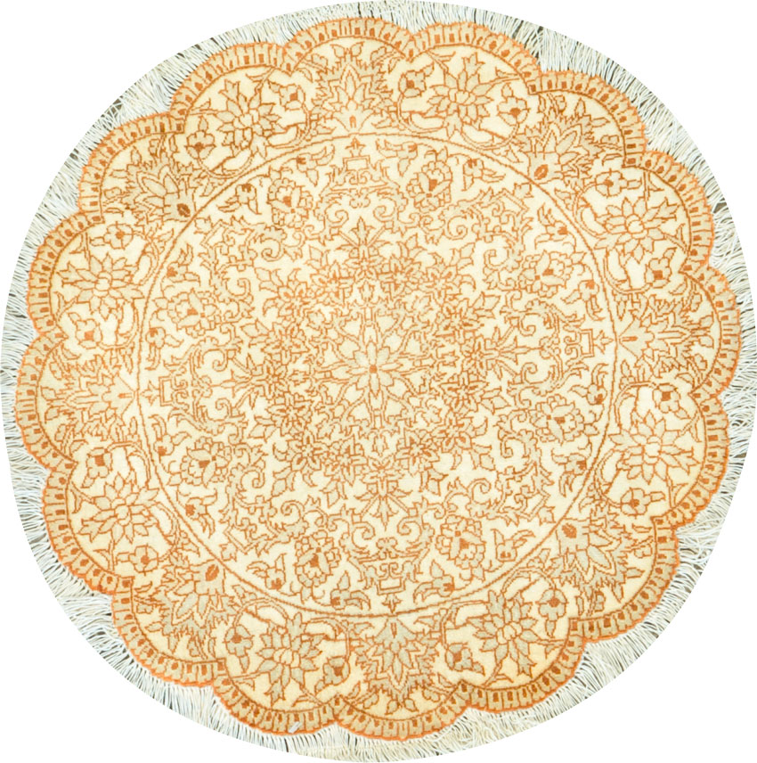 Modern Silk Persian Quom Round Throw Rug, No.23954 - Galerie Shabab