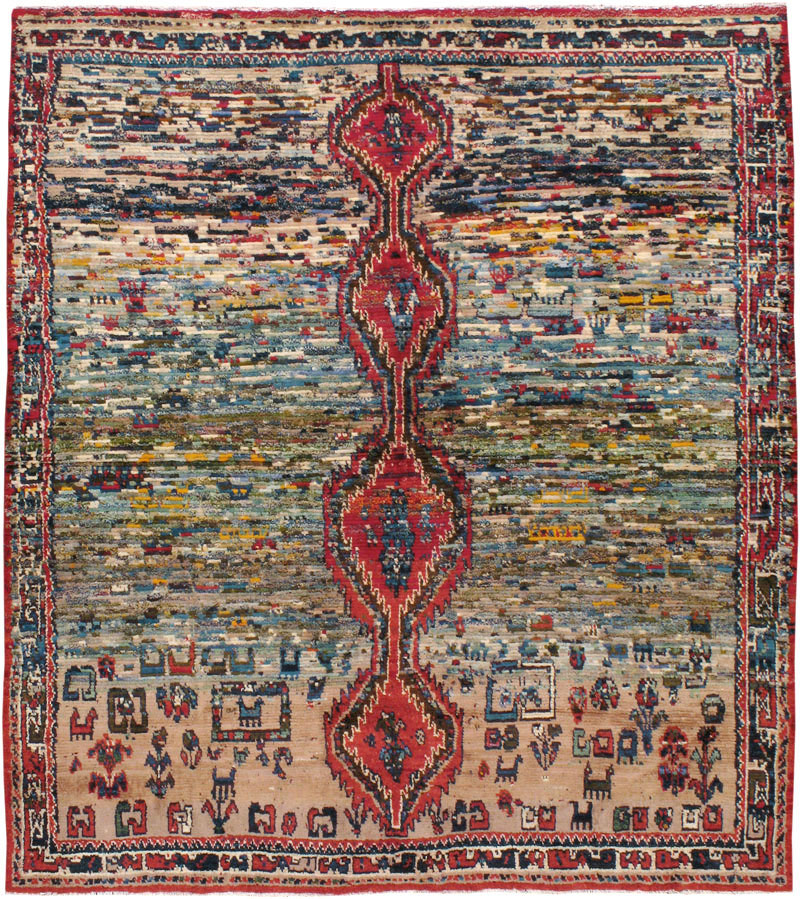 Vintage Persian Gabbeh Square Rug, No.23955 - Galerie Shabab