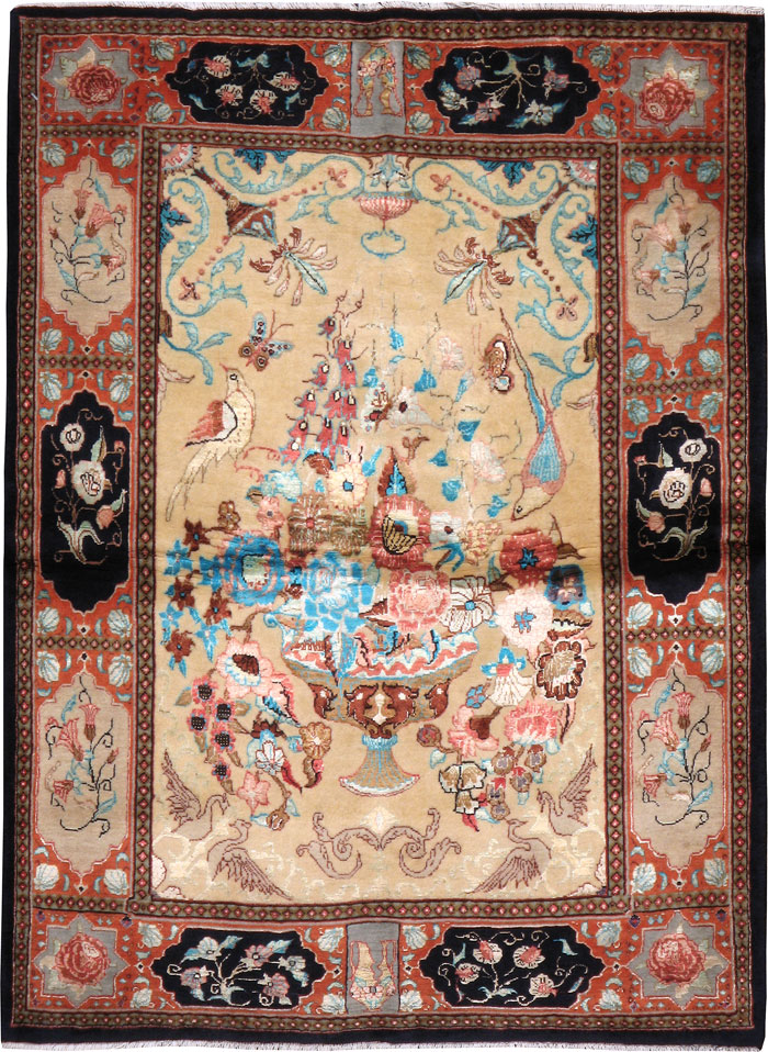 Vintage Persian Quom Pictorial Rug, No.23956 - Galerie Shabab