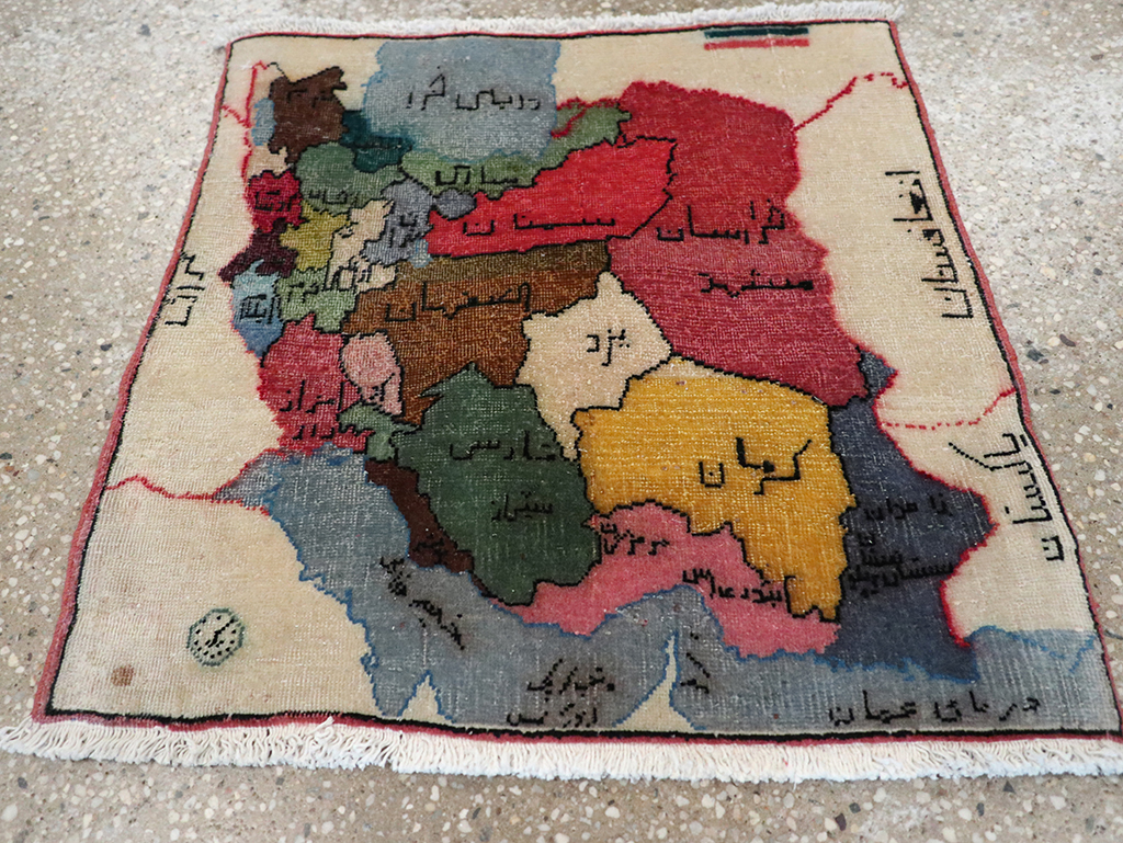 Antique Persian Tabriz Pictorial Map Rug, No.23973 - Galerie Shabab