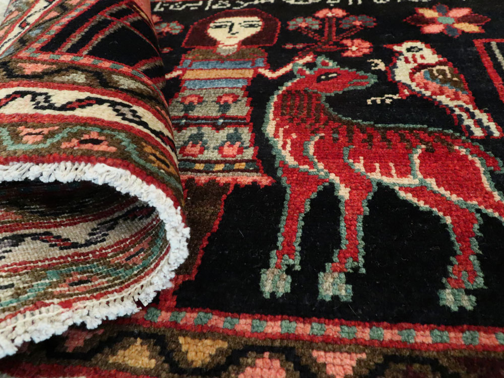 Vintage Persian Hamadan  Pictorial Rug, No.23989 - Galerie Shabab