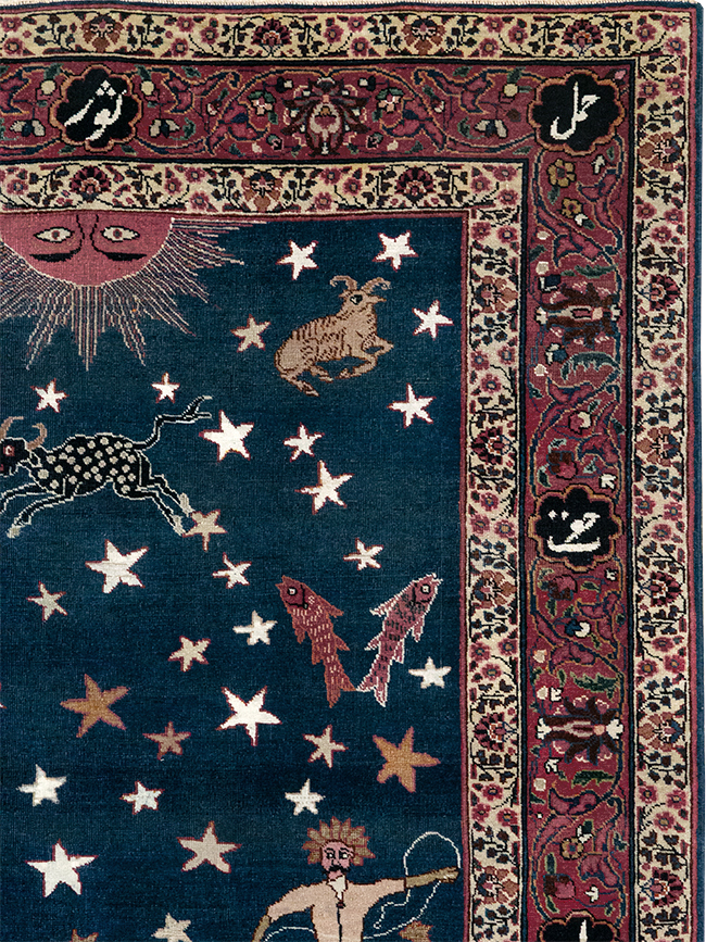 Antique Persian Mashad Pictorial Accent Rug, No.24010 - Galerie Shabab