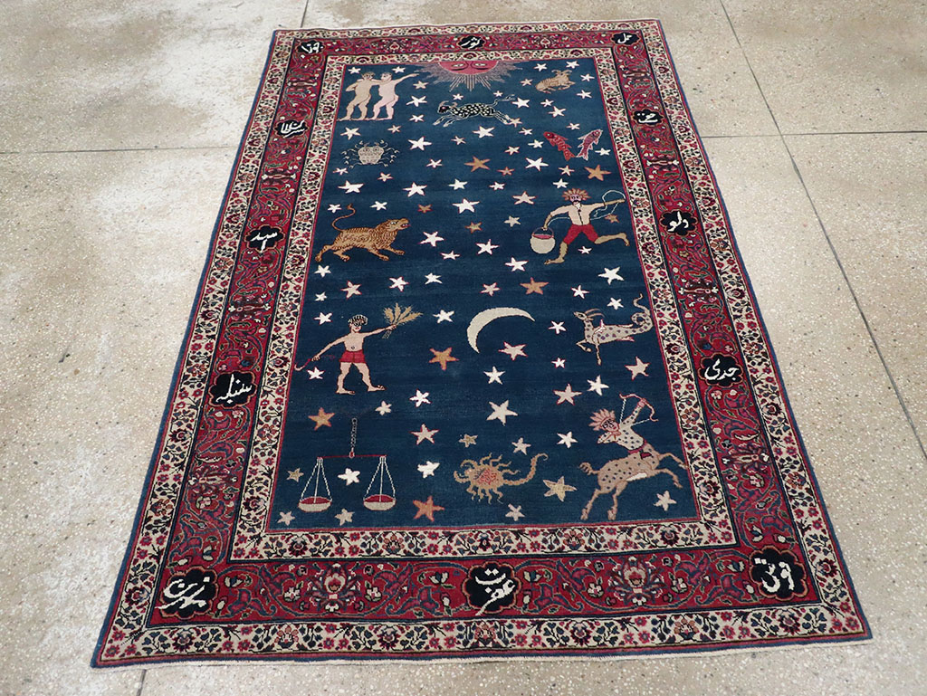 Antique Persian Mashad Pictorial Accent Rug, No.24010 - Galerie Shabab