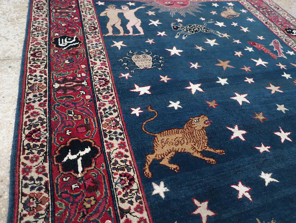 Antique Persian Mashad Pictorial Accent Rug, No.24010 - Galerie Shabab