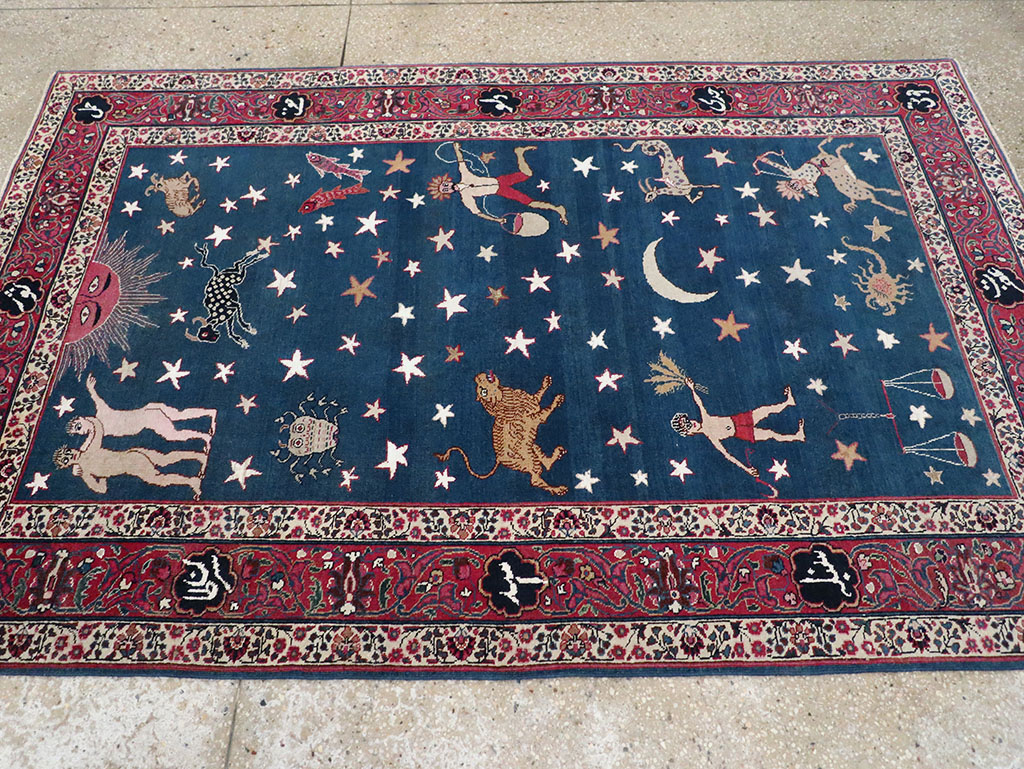 Antique Persian Mashad Pictorial Accent Rug, No.24010 - Galerie Shabab