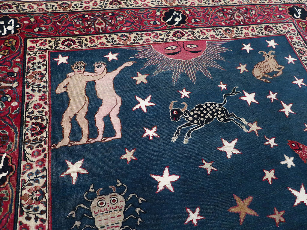 Antique Persian Mashad Pictorial Accent Rug, No.24010 - Galerie Shabab