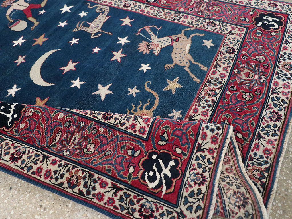Antique Persian Mashad Pictorial Accent Rug, No.24010 - Galerie Shabab