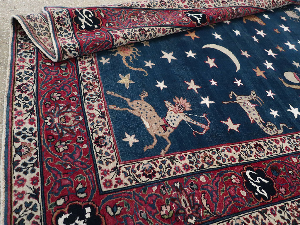 Antique Persian Mashad Pictorial Accent Rug, No.24010 - Galerie Shabab