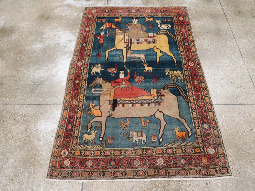 Antique Persian Pictorial Malayer Accent Rug, No.24062 - Galerie Shabab