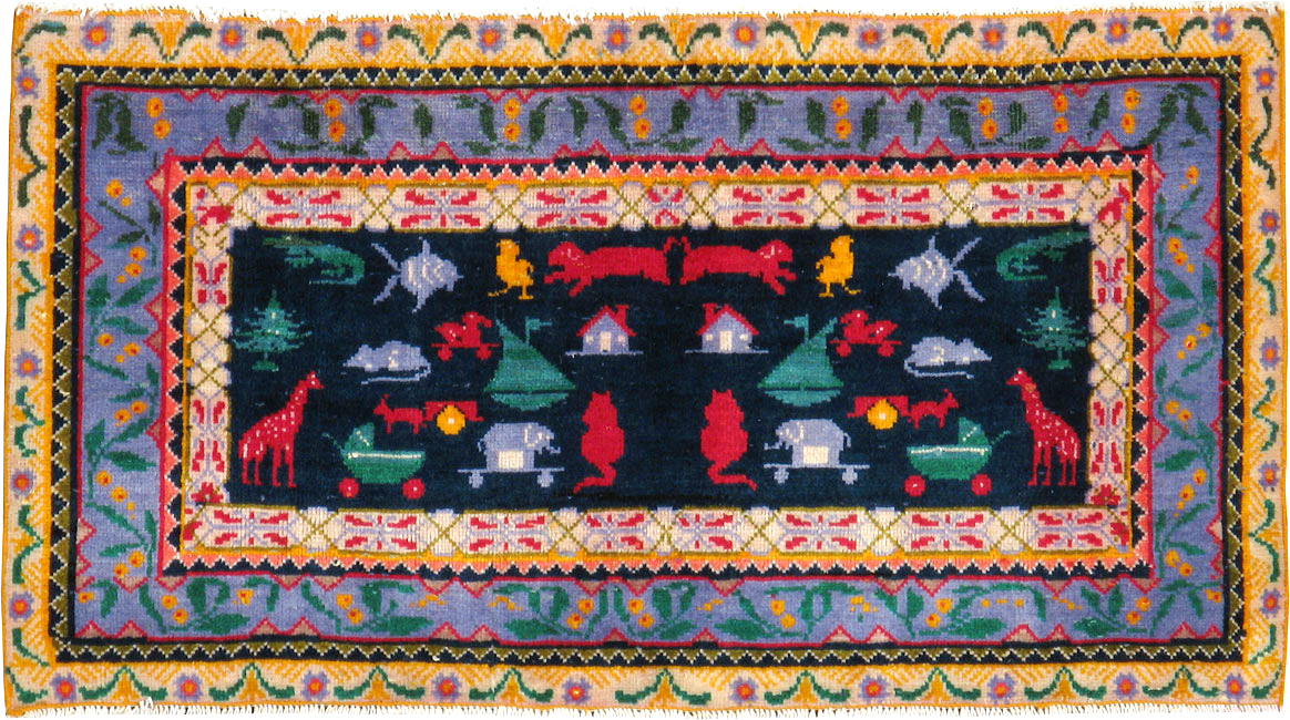 Vintage Persian Tabriz Pictorial Rug, No.24200 - Galerie Shabab