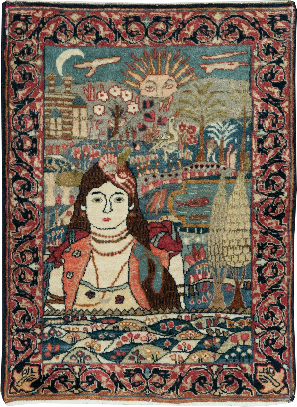 Antique Persian Lavar Kerman Pictorial Rug, No.24245 - Galerie Shabab