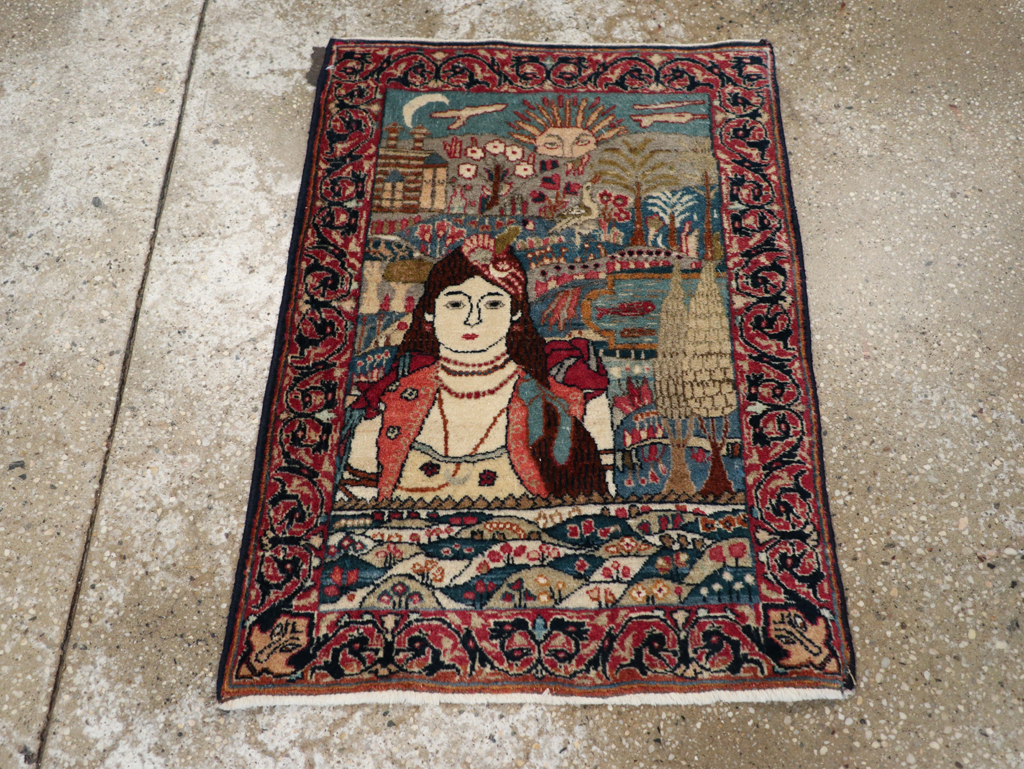 Antique Persian Lavar Kerman Pictorial Rug, No.24245 - Galerie Shabab