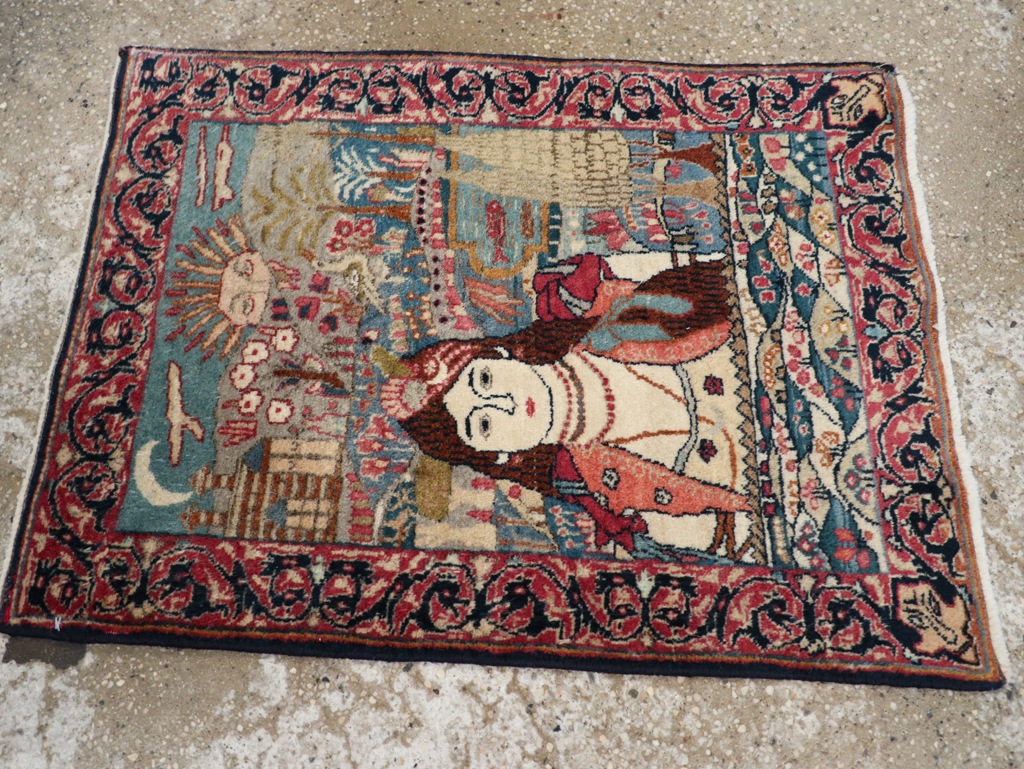 Antique Persian Lavar Kerman Pictorial Rug, No.24245 - Galerie Shabab