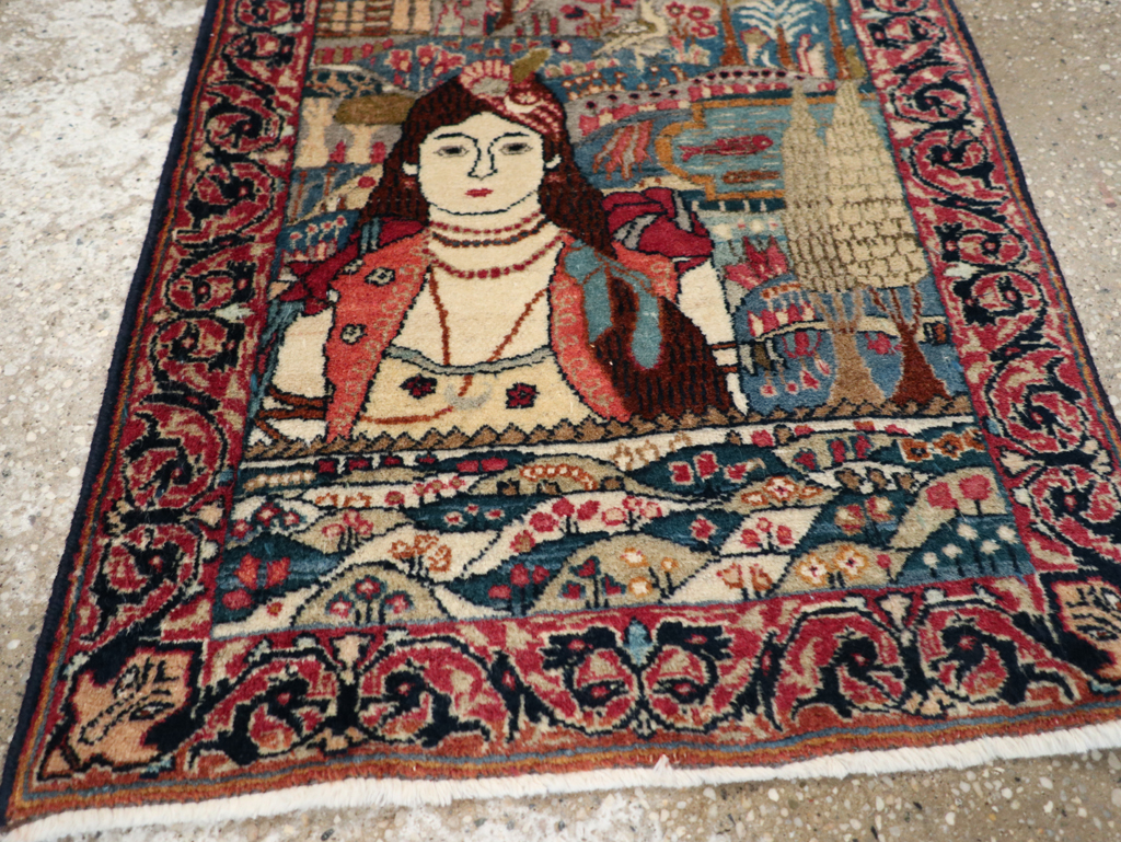 Antique Persian Lavar Kerman Pictorial Rug, No.24245 - Galerie Shabab