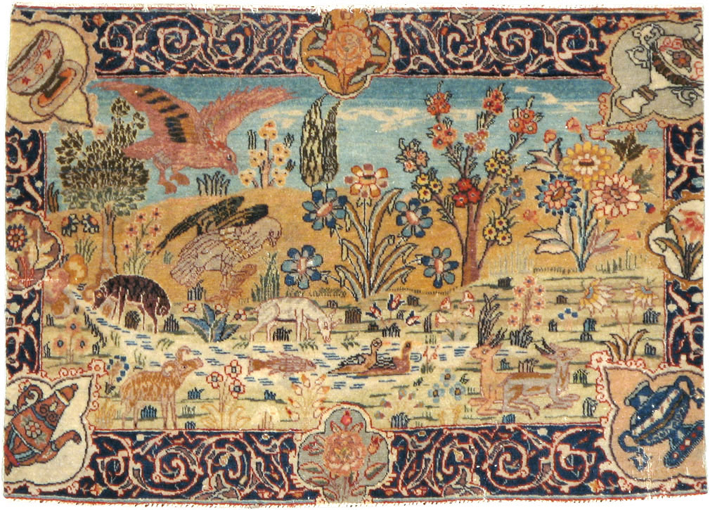 Vintage Persian Tabriz Pictorial Rug, No.24269 - Galerie Shabab