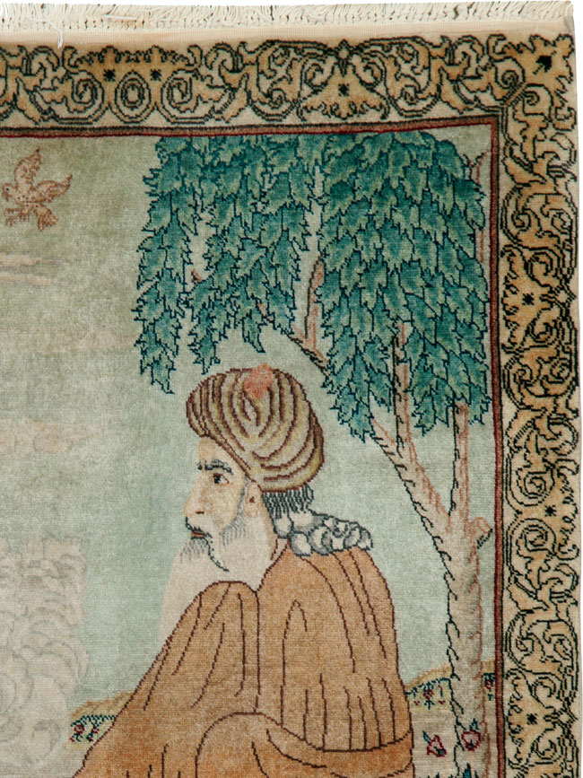 Vintage Persian Tabriz Pictorial Rug, No.24293 - Galerie Shabab