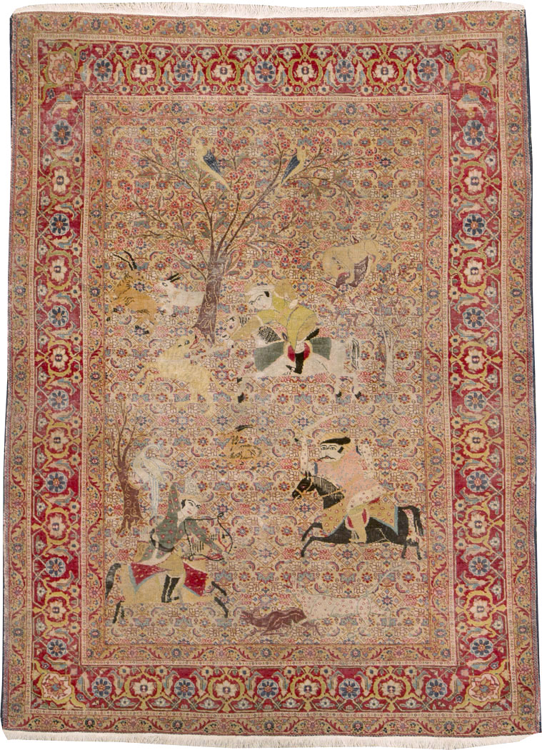 Antique Persian Tabriz Pictorial Rug, No.24381 - Galerie Shabab