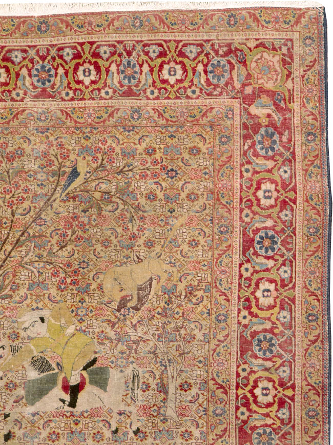 Antique Persian Tabriz Pictorial Rug, No.24381 - Galerie Shabab