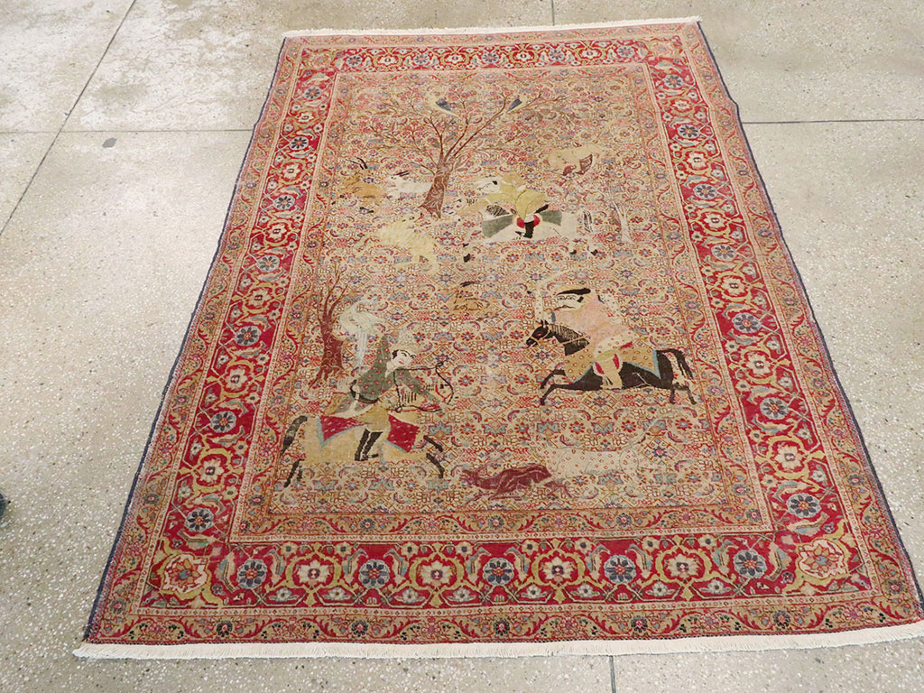 Antique Persian Tabriz Pictorial Rug, No.24381 - Galerie Shabab