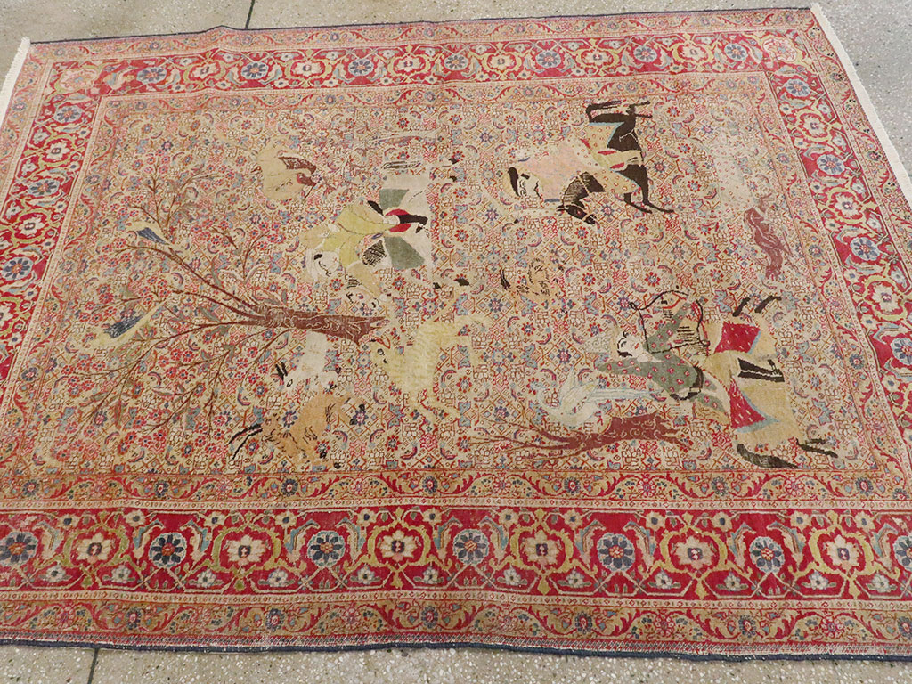Antique Persian Tabriz Pictorial Rug, No.24381 - Galerie Shabab