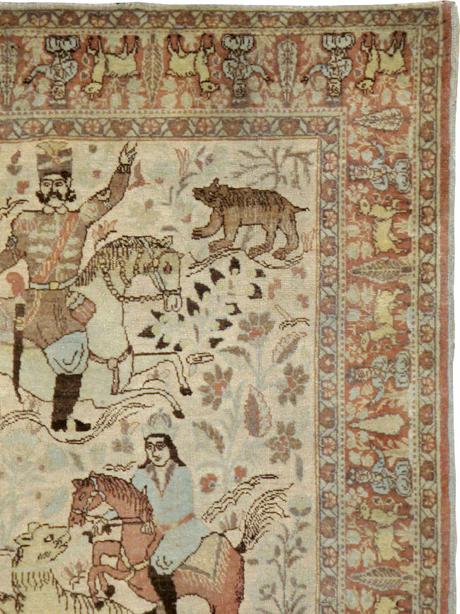 Antique Persian Tabriz Pictorial Rug, No.24475 - Galerie Shabab